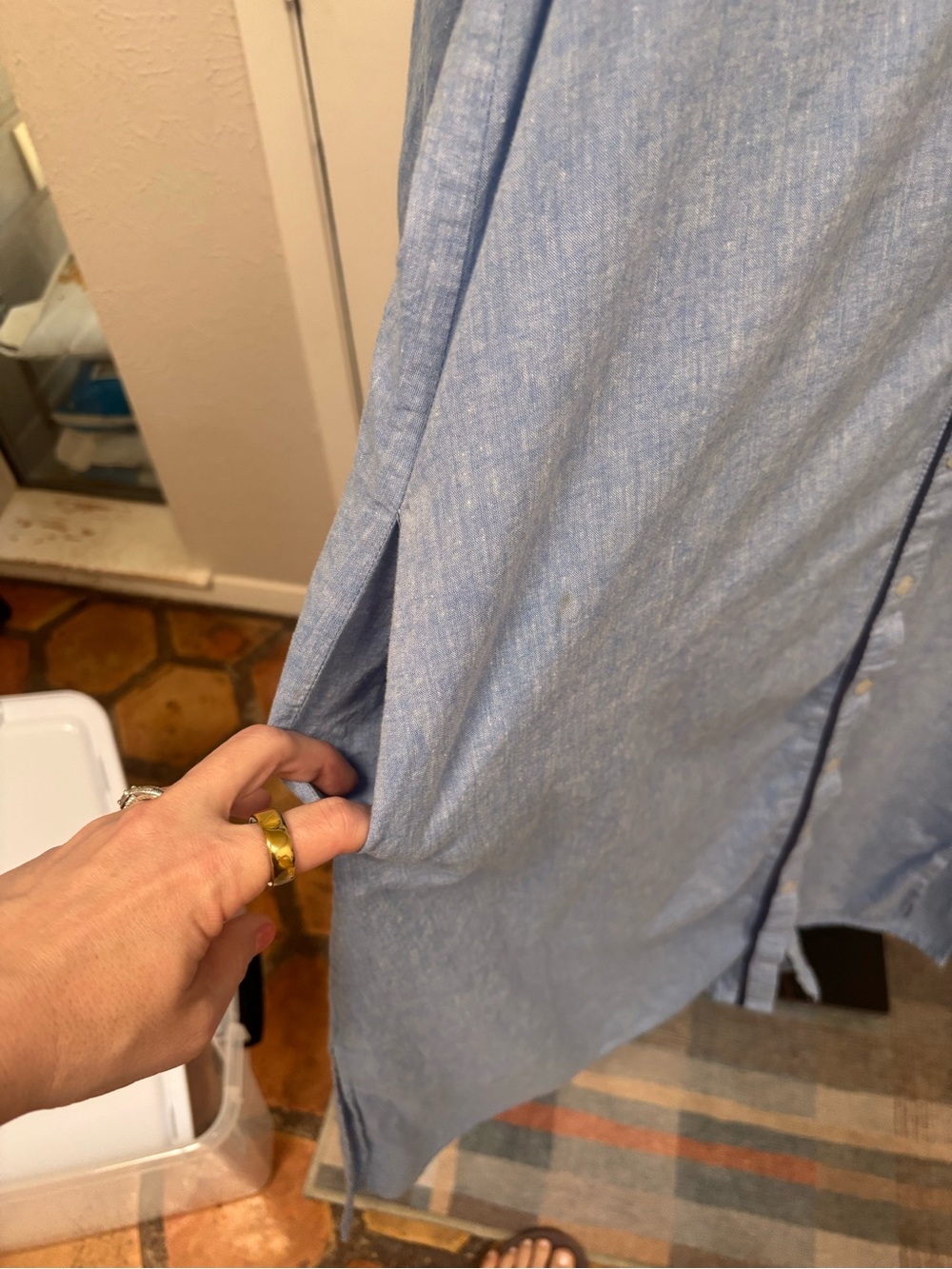 Pomander Place Light Blue Shirt Dress with Navy Lace Trim - Picture 6 of 7